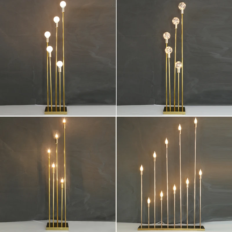 【NEW】10-head Golden Reed Lights Wedding Props Christmas Party Home Decoration Tall Electronic Candlestick Centerpieces