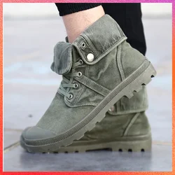 2023 Army Green Men's Canvas Boots High Top Deodorant Women's Denim Casual Sneakers Button Walking Zapatillas