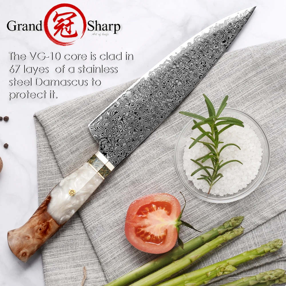 Japanese Chef Knife Premium Kitchen Cooking Tools 67 Layers VG10 Damascus Stainless Steel Blue Red White Wooden Handle Cookware