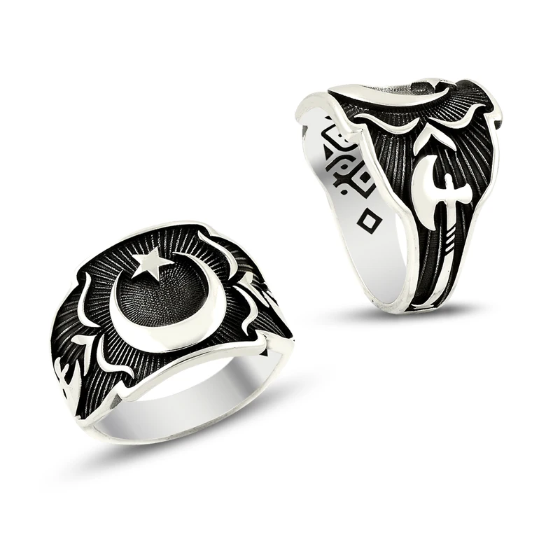 925 Silver Handmade Moon Star Turkish Rings for Men