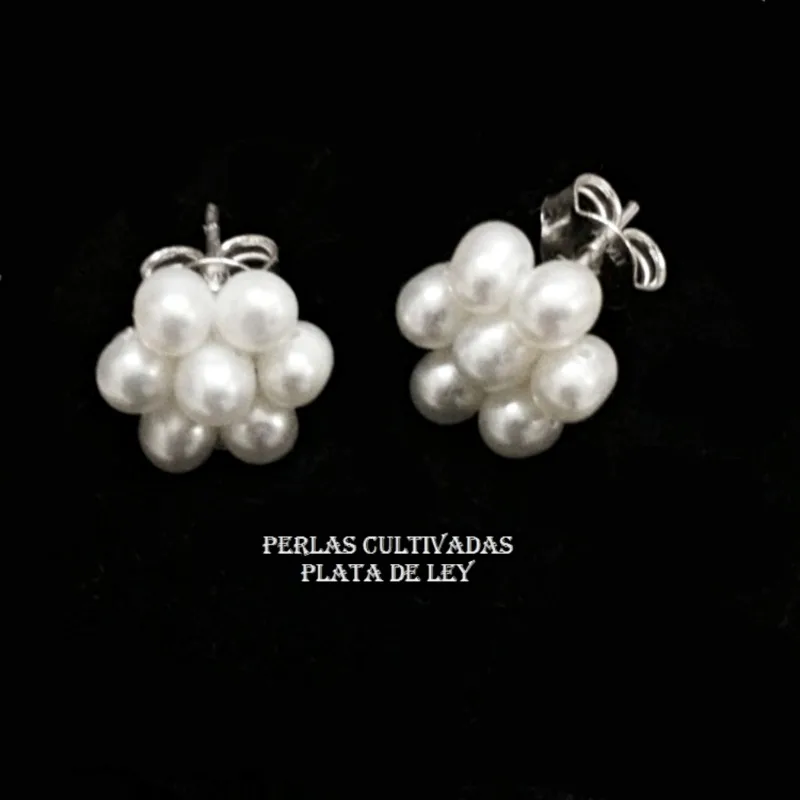 Sterling silver earrings with cultured pearls 5mm, forming 11 mm flower. And gift case. Cultured pearls and sterling silver