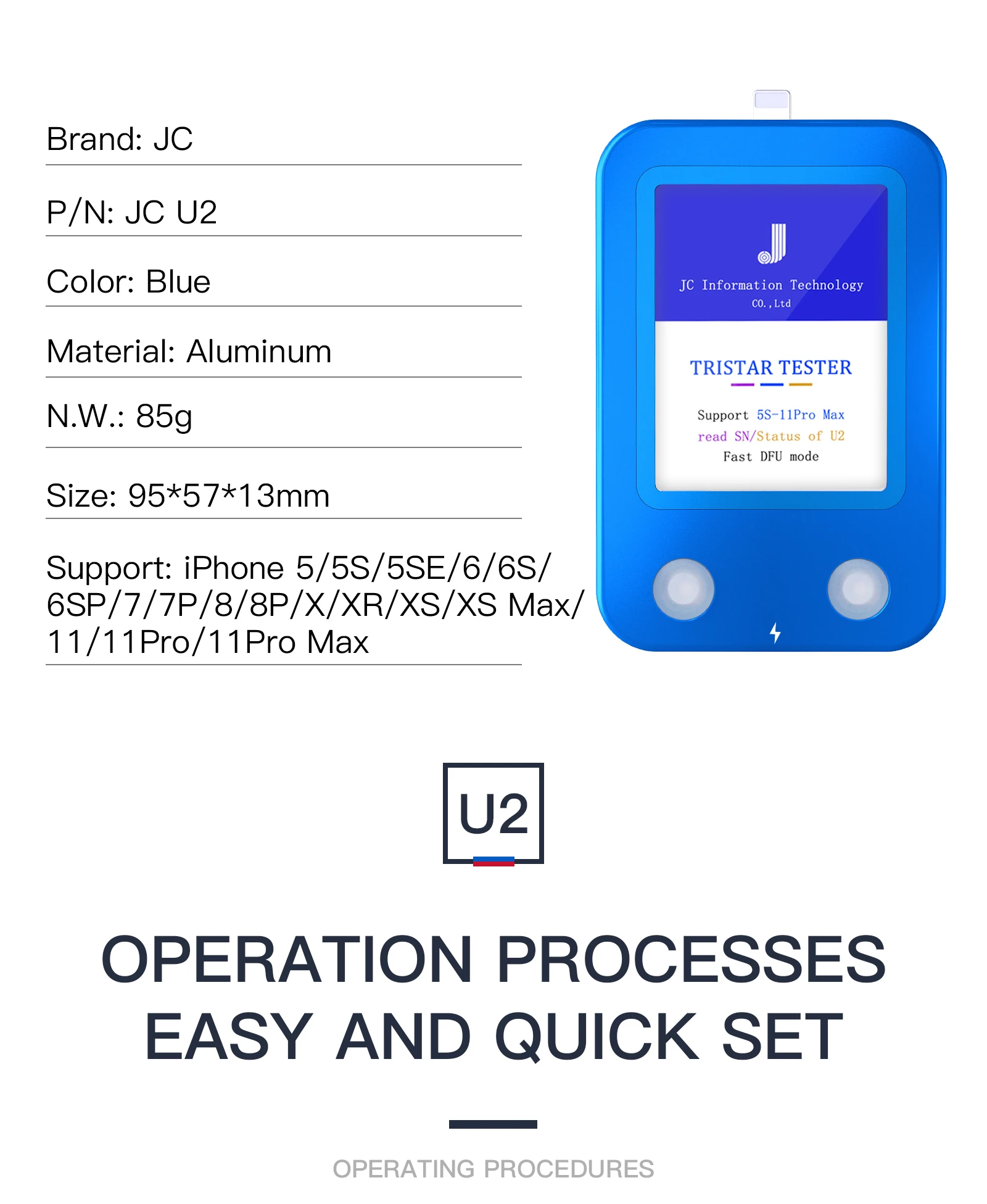 JC U2 Fast Detector for iPhone U2 Charge IC Fault Fast Tester SN Serial Number Fast Detector Reader Repair Tool
