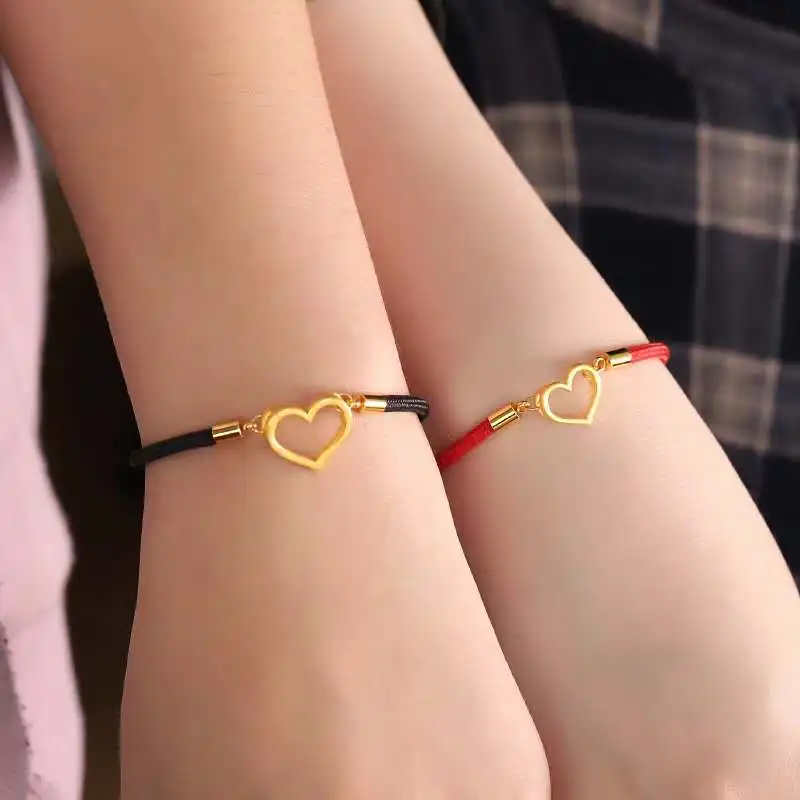 

Pure 24K Yellow Gold Bracelet Love Heart Bracelet 999 Gold Hollow Heart Bracelet