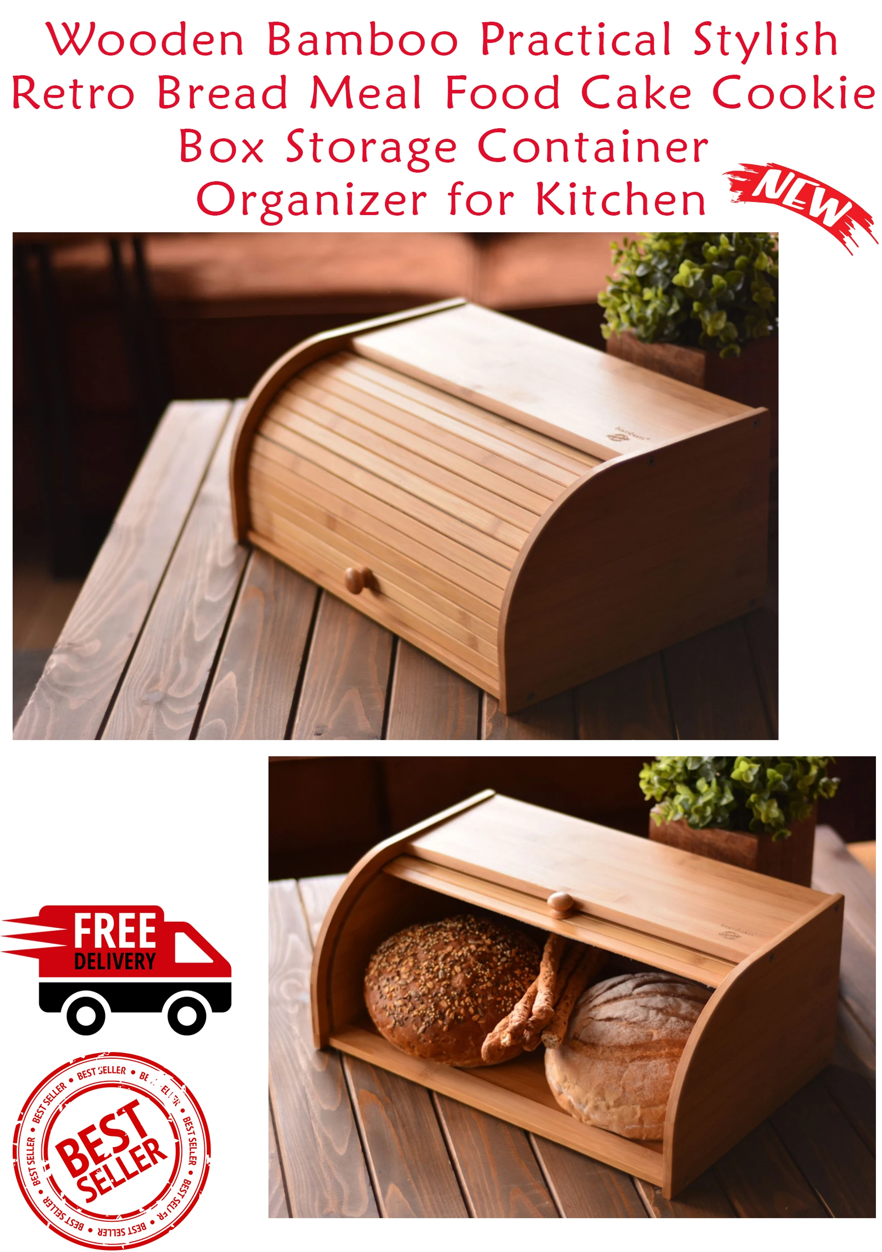 Wooden Bamboo Practical Stylish Retro Bread Box Meal Food Cake Cookie Storage Container Organizer for Kitchen Free Shipping TR