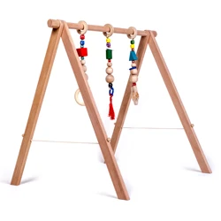 INGODI Wooden Mobile Baby Play Gym Toy Activity Set, Handmade Natural Wood Play Gym for Babies