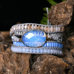 Top Handmade Multi Wrap Bracelet Vintage Opal Natural Stone Weaving Cuff Bangles Bracelets Bohemian Jewelry