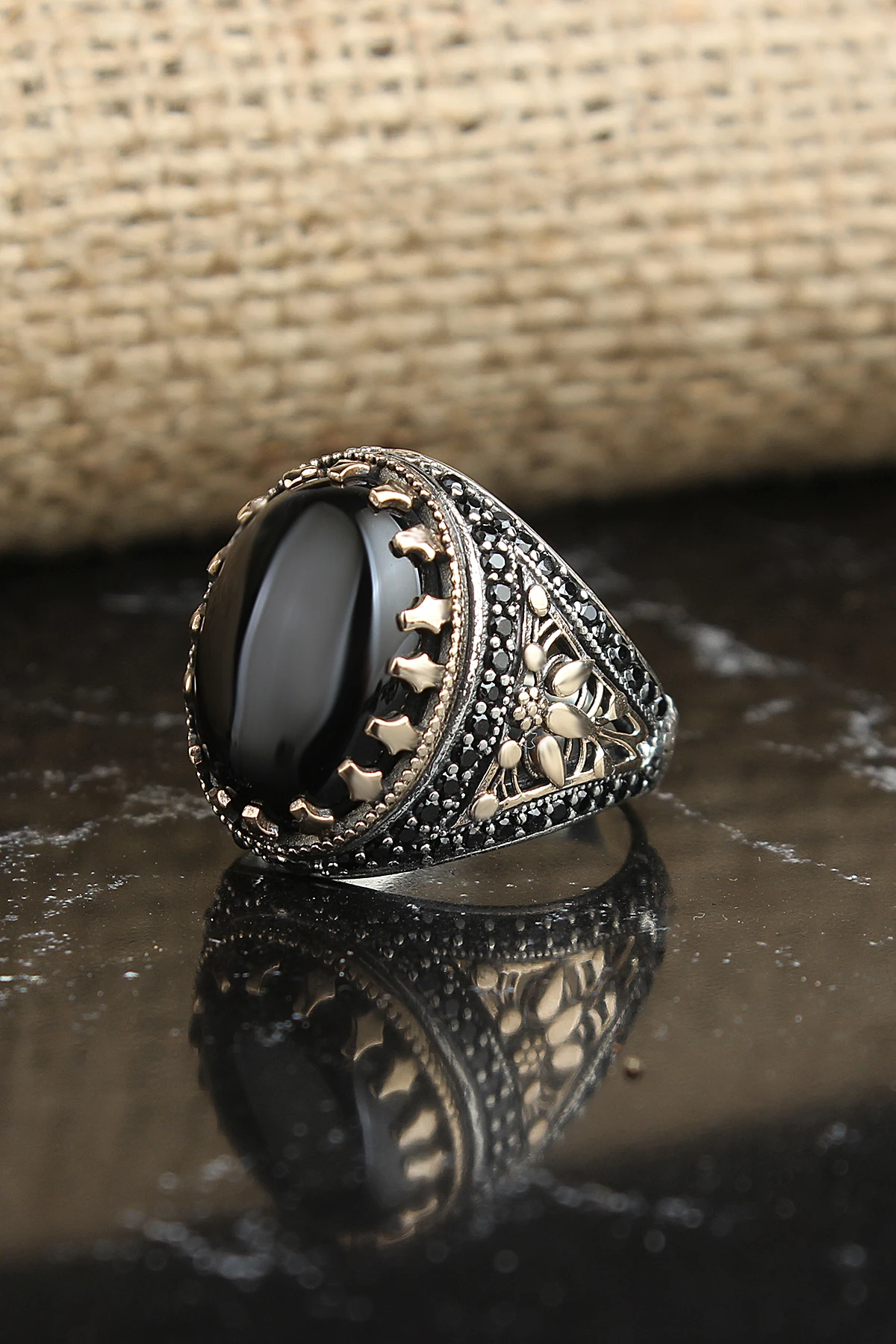 

925 Sterling Silver Ring for Men Onyx Stone, Jewelry Fashion Vintage Gift Onyx Aqeq Mens Rings All Size