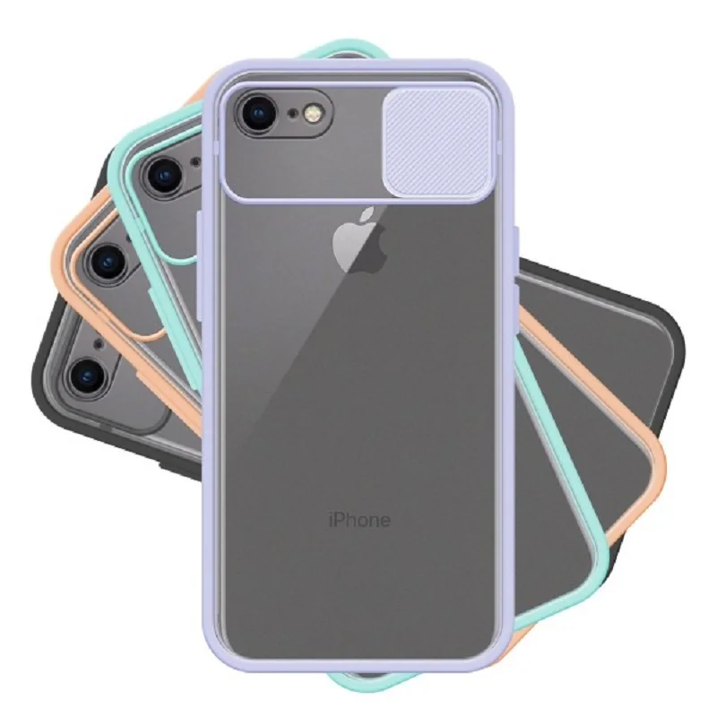 SMOKED GEL case COMPATIBLE with IPHONE 12 soft TPU case with sliding cover for camera lens