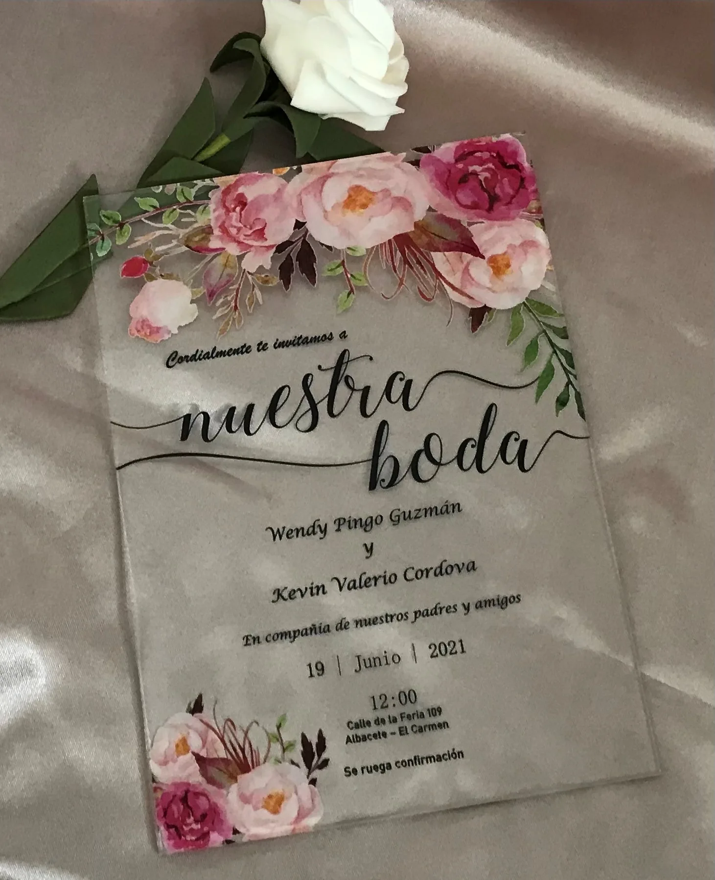 Acrylic Wedding Invitations with Rose Flower and Peony, Make Your Elegant Transparent Invitations,Sweet Sweet 16 Birthday Invite