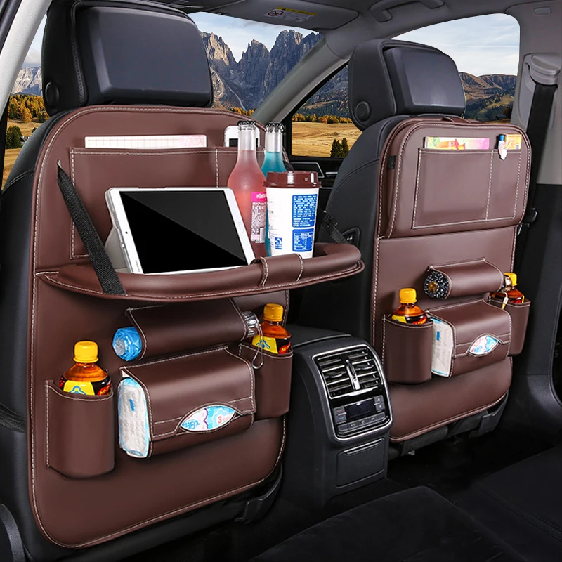 Organizador para asiento trasero de coche, bolsa de almacenamiento de mesa plegable con bandeja, soporte para tableta, caja de pañuelos, accesorios