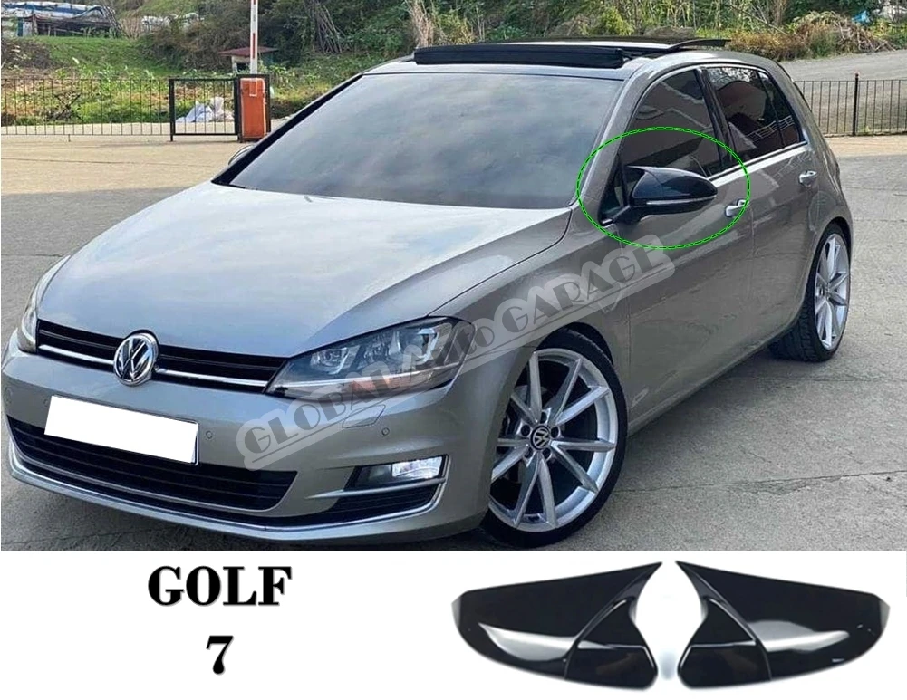 For VW Volkswagen GOLF 7 Bat Mirror Cover 2012 2013 2014 2015 2016 2017 2018 2019 Glossy Black 2 PCS Wing Car Auto Universal