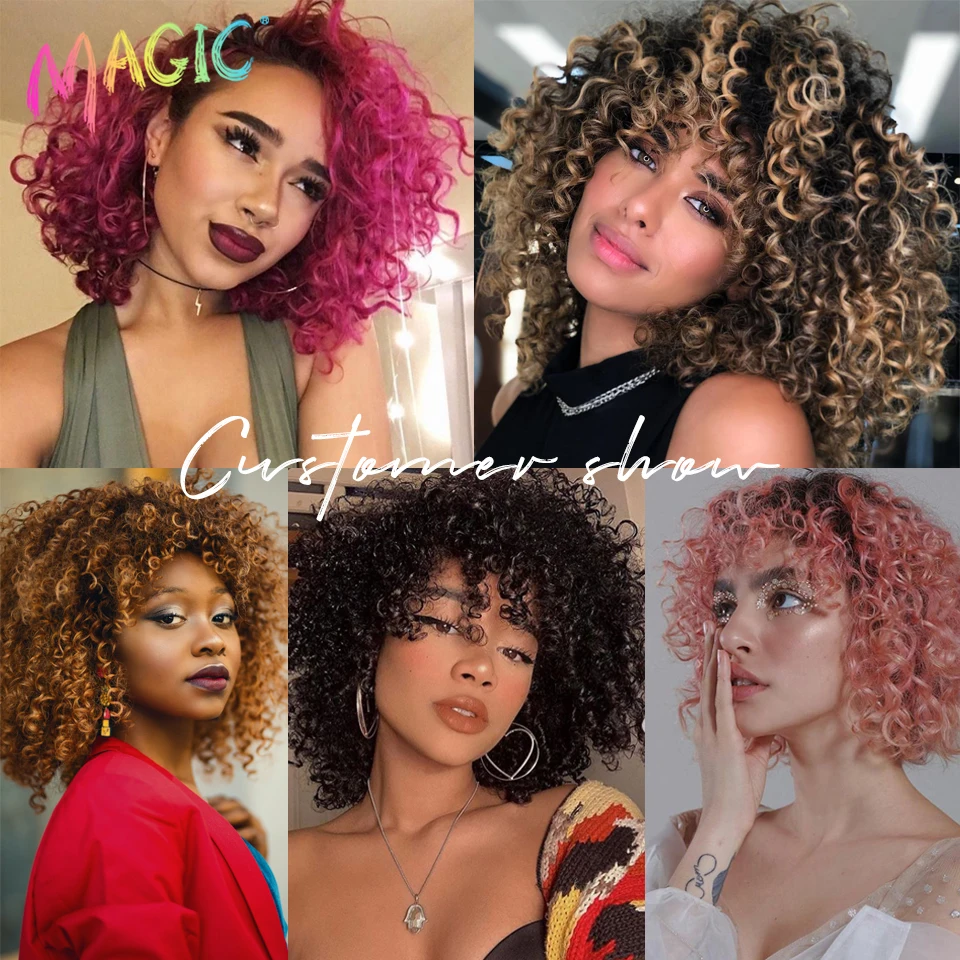 Magic – extensions capillaires synthétiques bouclées et crépues pour femmes, tissage de cheveux Afro avec fermeture en dentelle africaine, lot de 7 pièces de 16 à 20 pouces