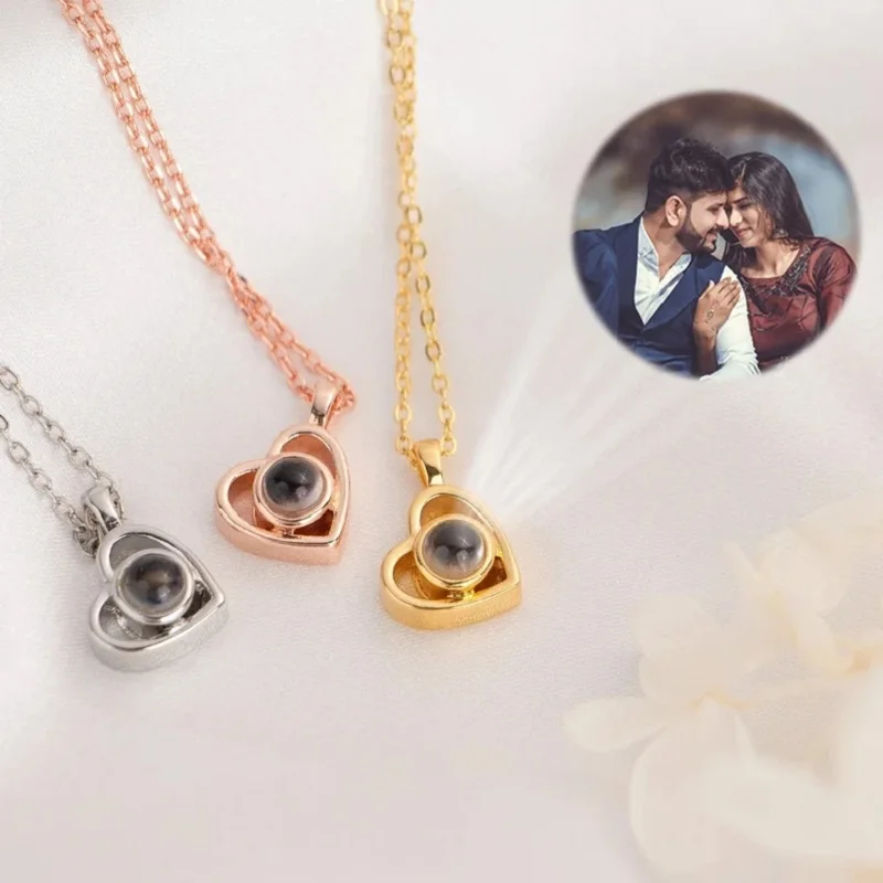 

Projection Photo Necklace Picture Pendant Heart Style Personalized Jewelry Memorial Gift Photo Locket Mother's Day Gift