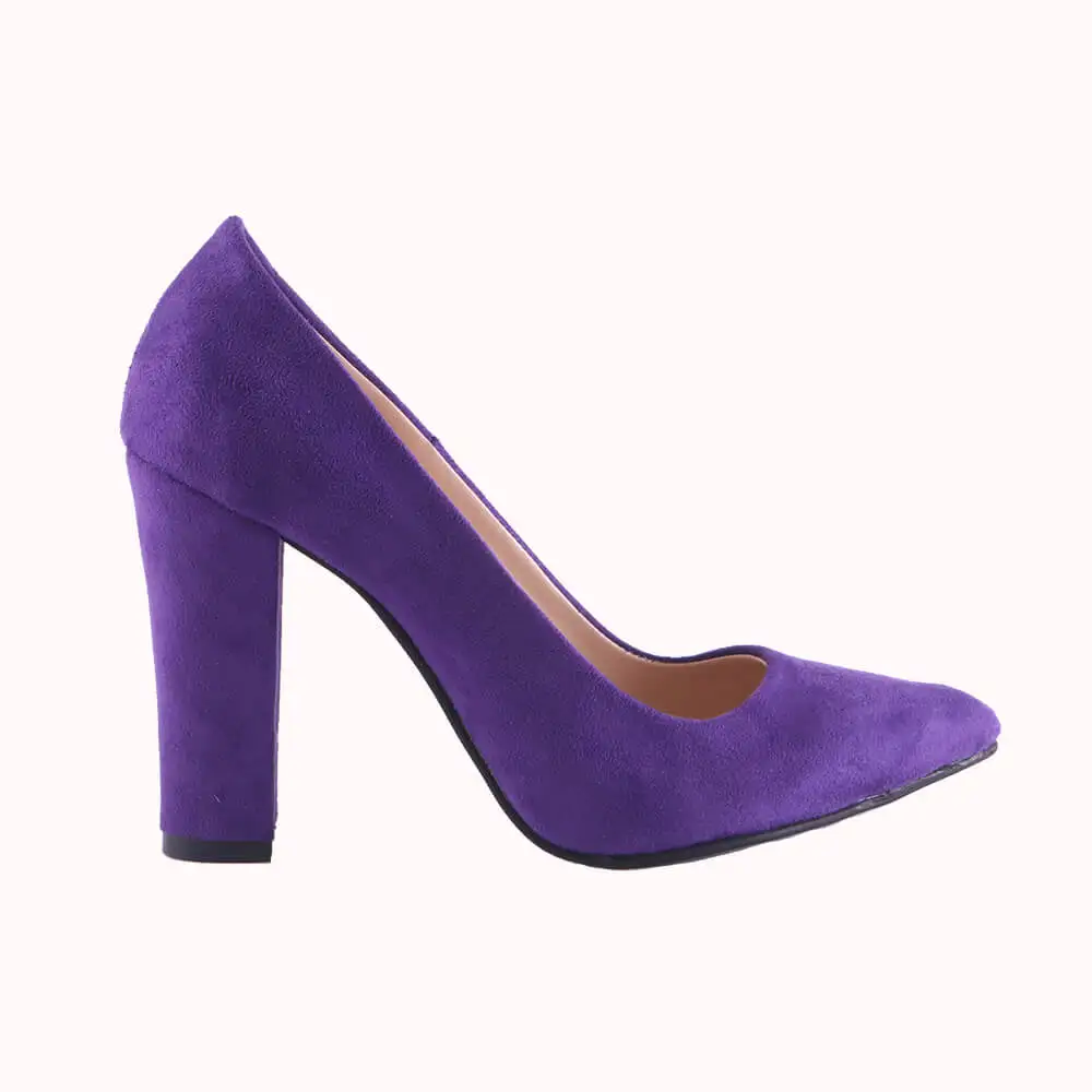 Scarpe da donna di grandi dimensioni in pelle scamosciata viola 34-45 scarpe da lavoro Casual tacchi grossi per le donne ufficio signore lavoro