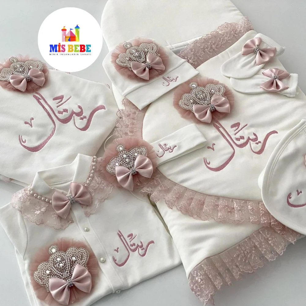 Luxury Newborn Baby Girl Layette Set - Personalized Hospital Outfit with Crown and Lace