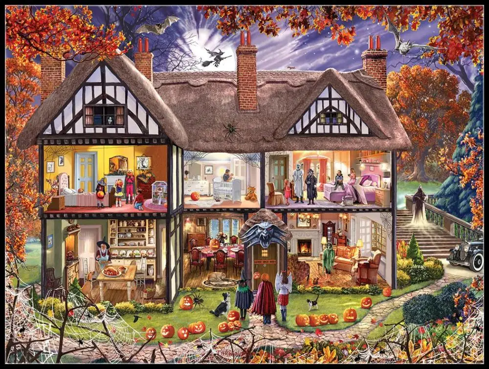 

Halloween house - Counted Cross Stitch Kits - DIY Handmade Needlework for Embroidery 14 ct Cross Stitch Sets DMC Color