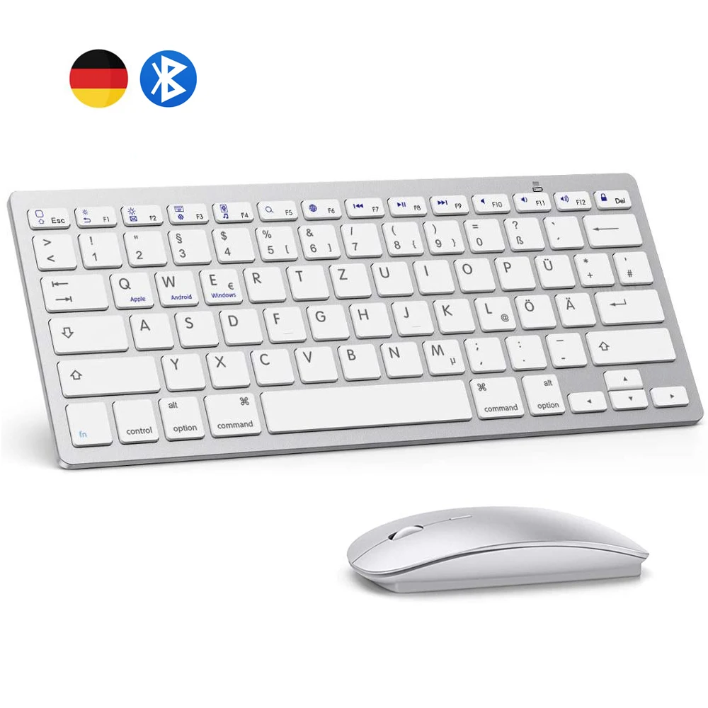 German QWERTZ Layout Bluetooth Keyboard Mouse Combo Wireless Bluetooth Mice Ultra Slim Mute for Mac iPad iOS Android Windows