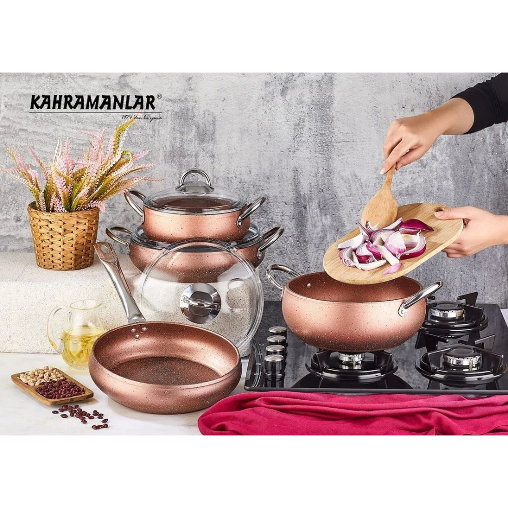 2021 COOKWARE SET 7 piece non-stick granite pots fireproof first class quality turkish production asia europe