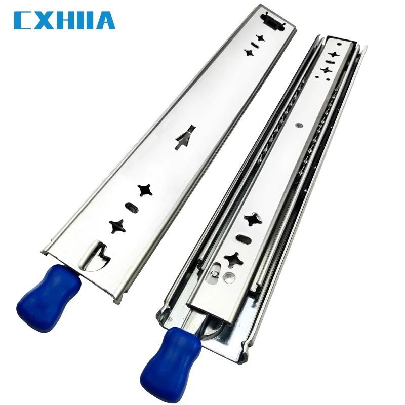 CXHIIA Heavy Duty Drawer Slides  with Lock 220 LB Bearing Capacity Full Extension 3 Section Industrial Locking