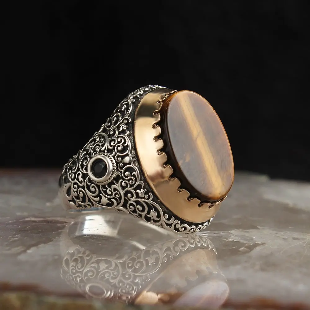 

Tiger's Eye Stone Pattern 925 Sterling Silver Men 'S Ring