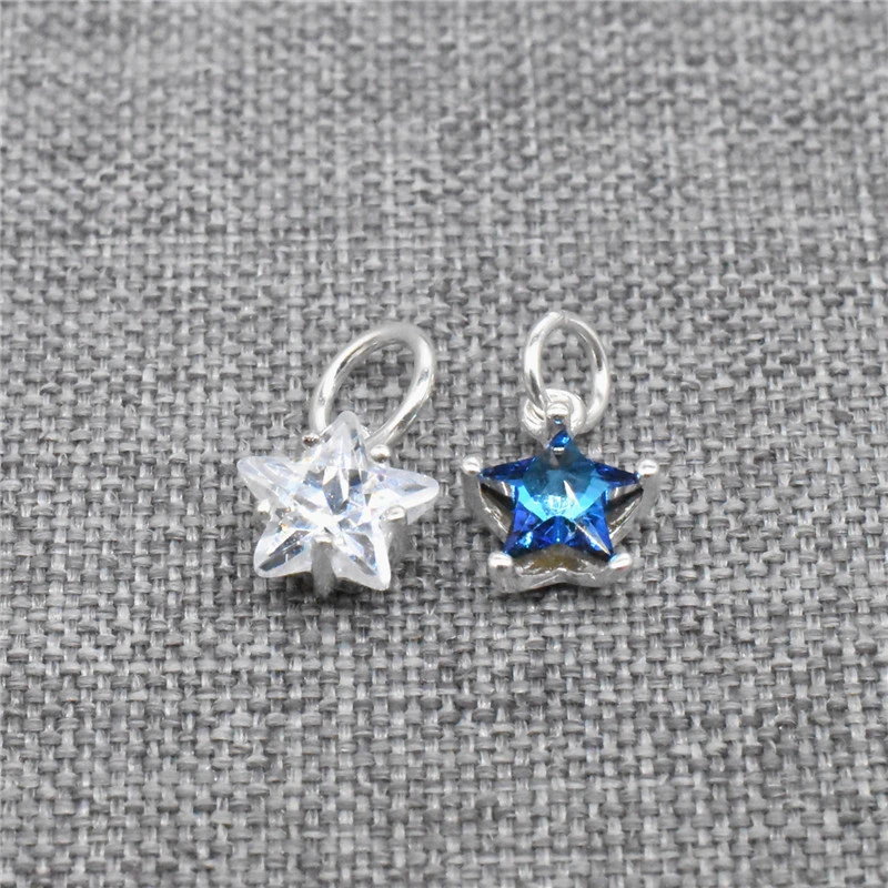 4pcs of 925 Sterling Silver Small Blue White Star Charms with CZ for Bracelet Necklace