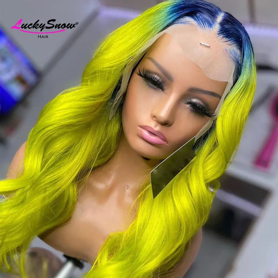 

Прозрачный кружевной передний синий объемный волнистый парик высокого качества из бразильских человеческих волос для косплея для женщин, цветной прямой 13x4