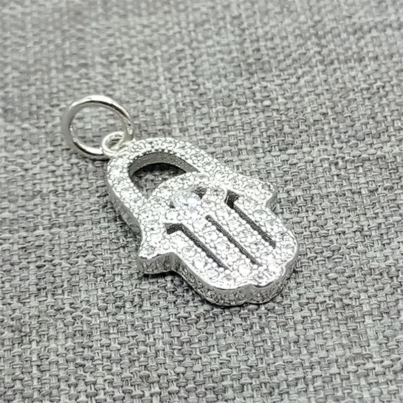 

925 пробы Серебряная блестящая подвеска Hamsa с цирконом для браслета ожерелья
