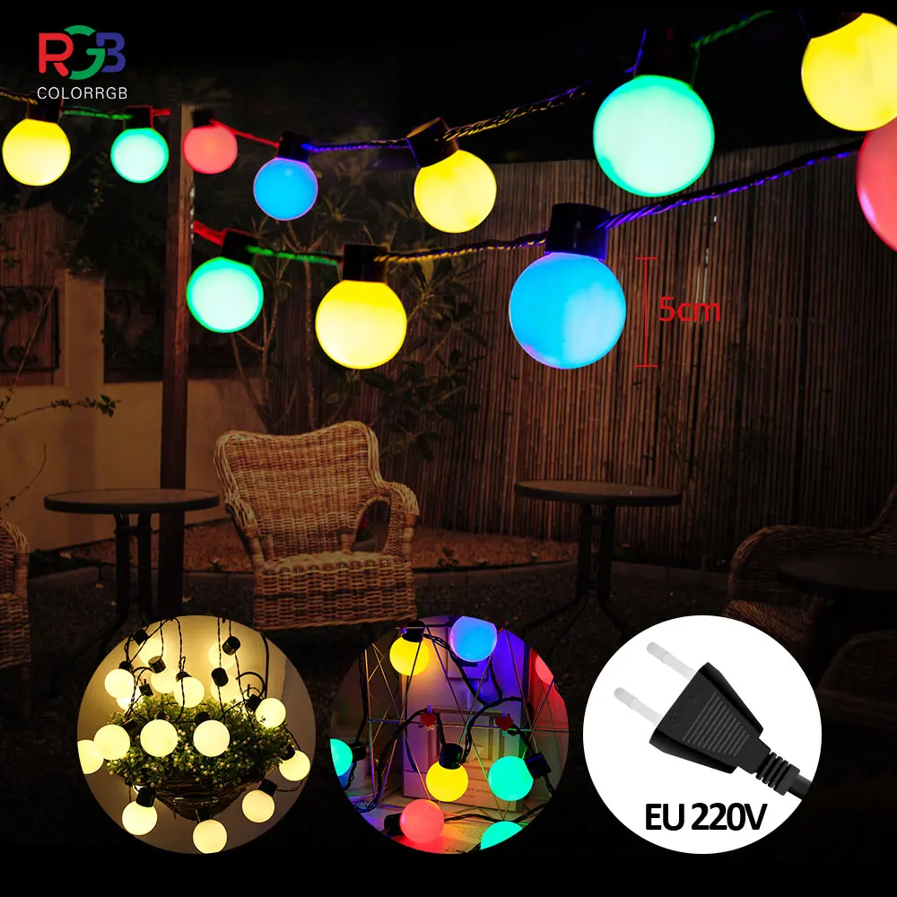 LED G50 Globe String Light ,5M 20 Blubs, Connectable, 220V, Fairy Light Festoon Bulb Christmas String Light Outdoor