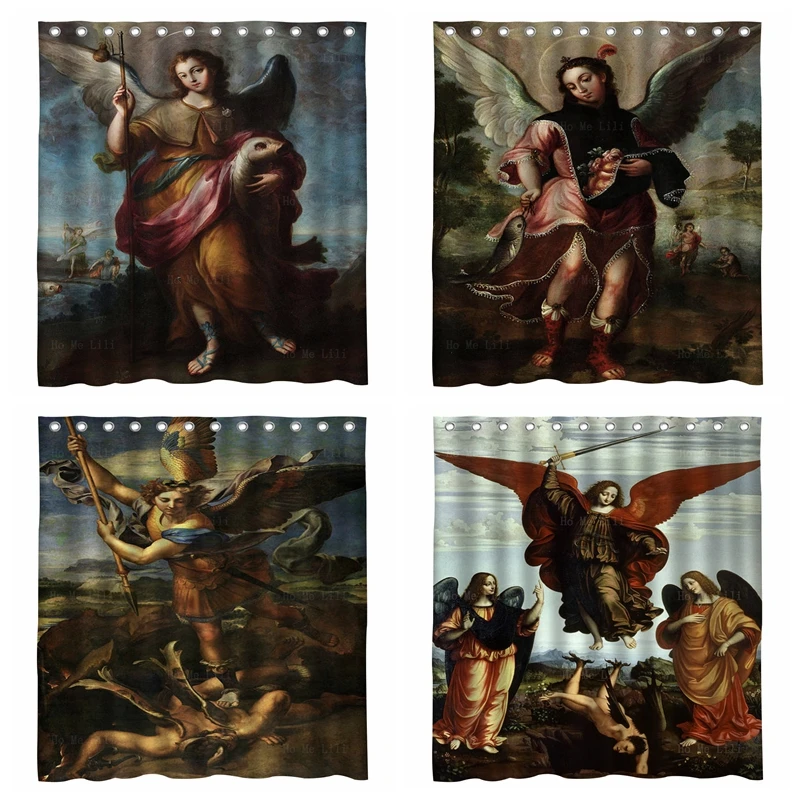 

Renaissance Art Three Archangel Saint Michael Vanquishing Satan Lucifer Shower Curtain With Hooks By Ho Me Lili Bathroom Decor