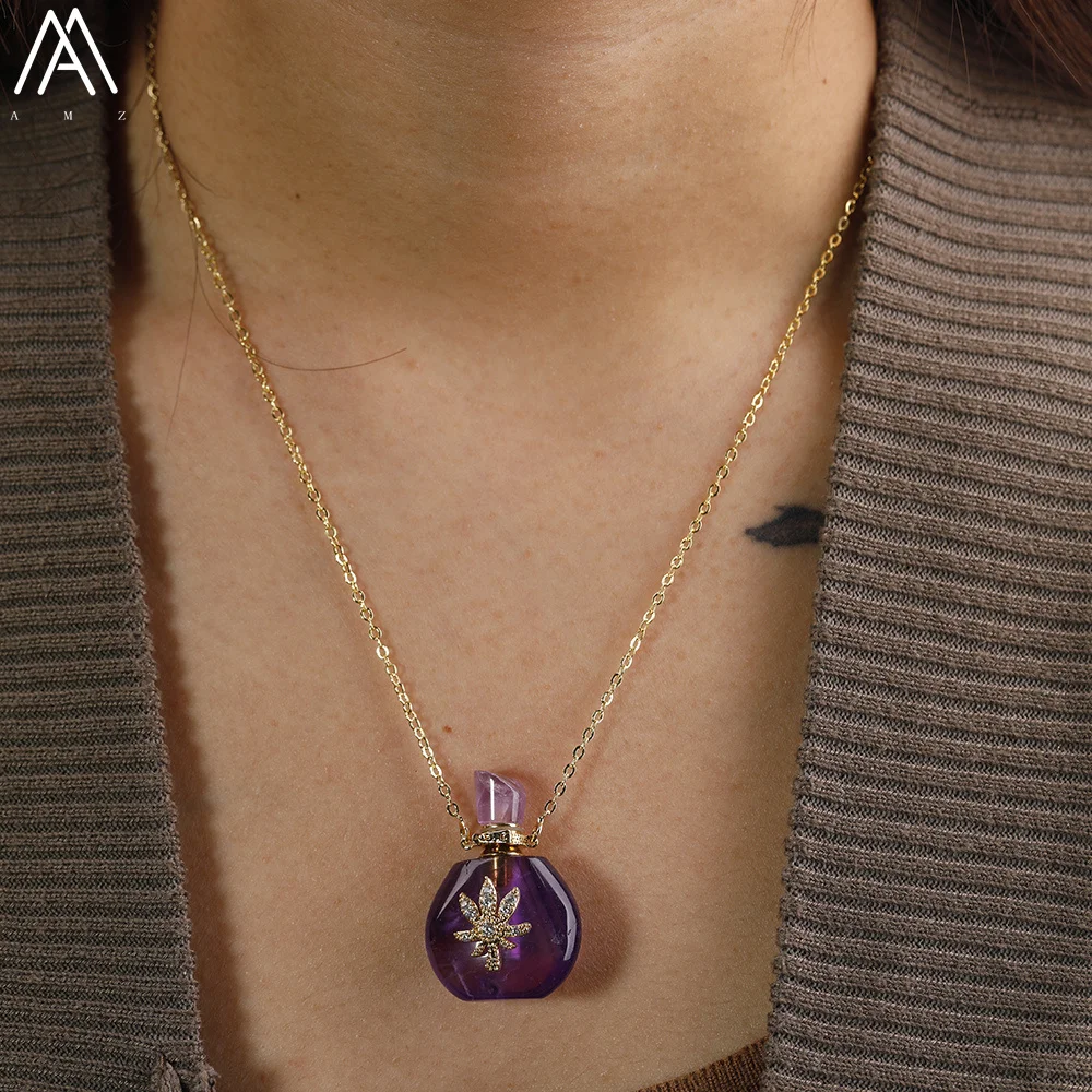 Natürliche Rosen Amethyst Kristall Parfüm Ätherisches Anhänger Für Frauen Elegante Türkisen Verkrustete Lapis Healing Halskette Schmuck Dropship – Detail 13