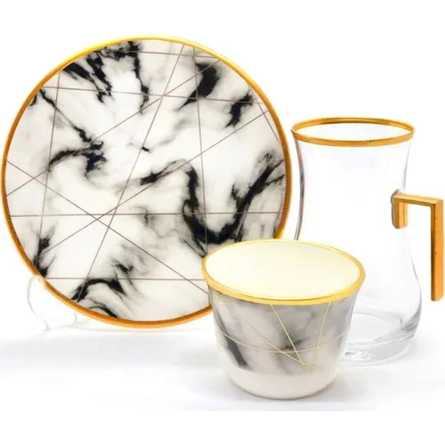 DOLBOVI Toygar Drop Handle Efe Tea Set 6 + 6 + 6 White Marble 18 Piece teaware cup tea handmade bowl beautiful mugs turkish tea set vintage Saucer creative Latte Cup free shipping products service coffee Weights undefi