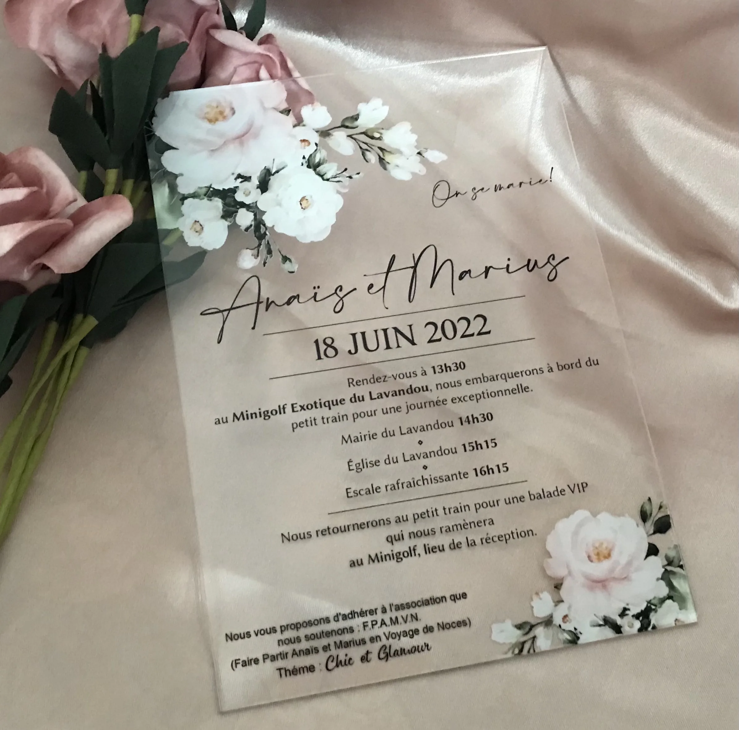 

Custom Acrylic Invitations,White,Light Pink Flower, Wedding Invitation, Engagement Invitation, 10Pcs