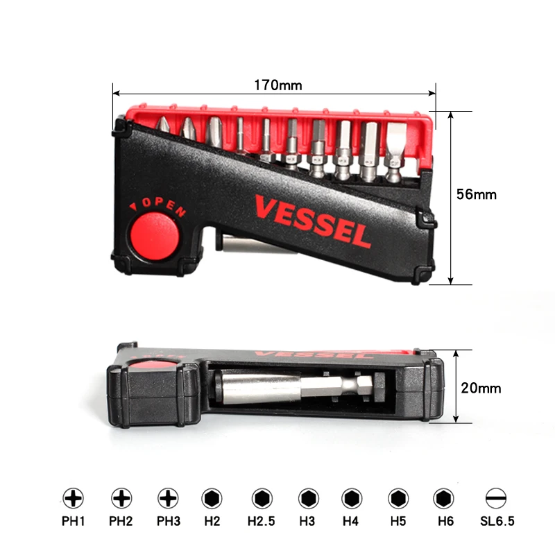 Japan VESSEL 11pcs Screwdriver Bits Set | Impact Ball Torsion Bit in Slide Case Hand Tools No.IB11