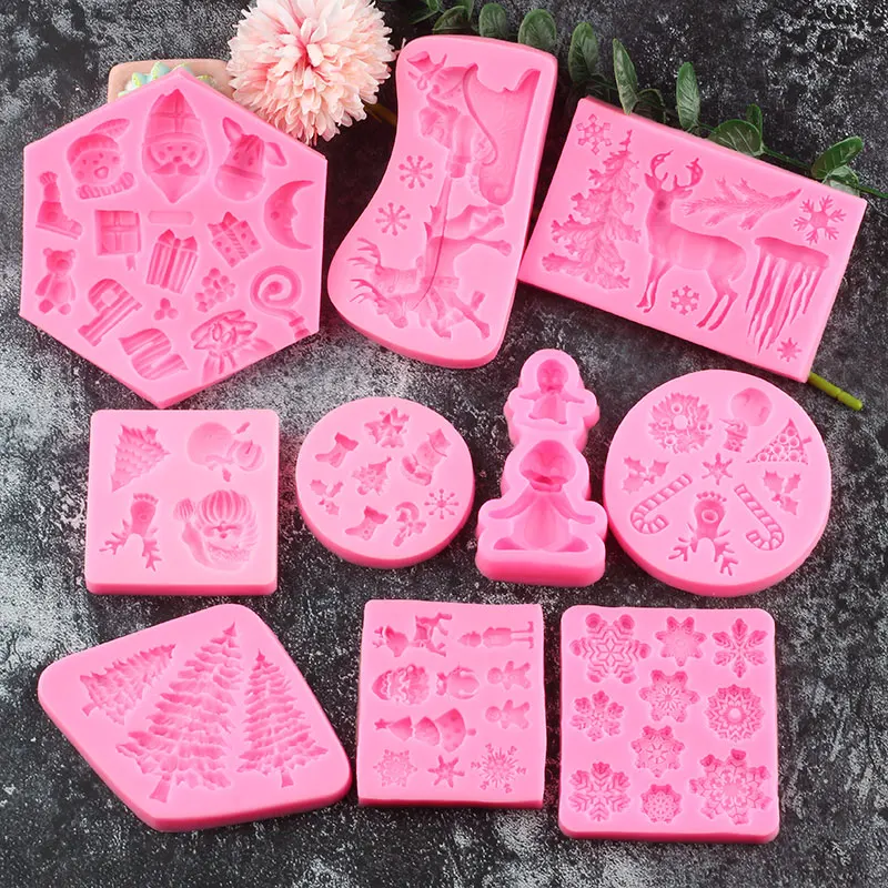 Christmas Snowflake Santa Claus Silicone Mold Christmas Tree Elk Deer DIY Cupcake Topper Chocolate Fondant Cake Decorating Tools