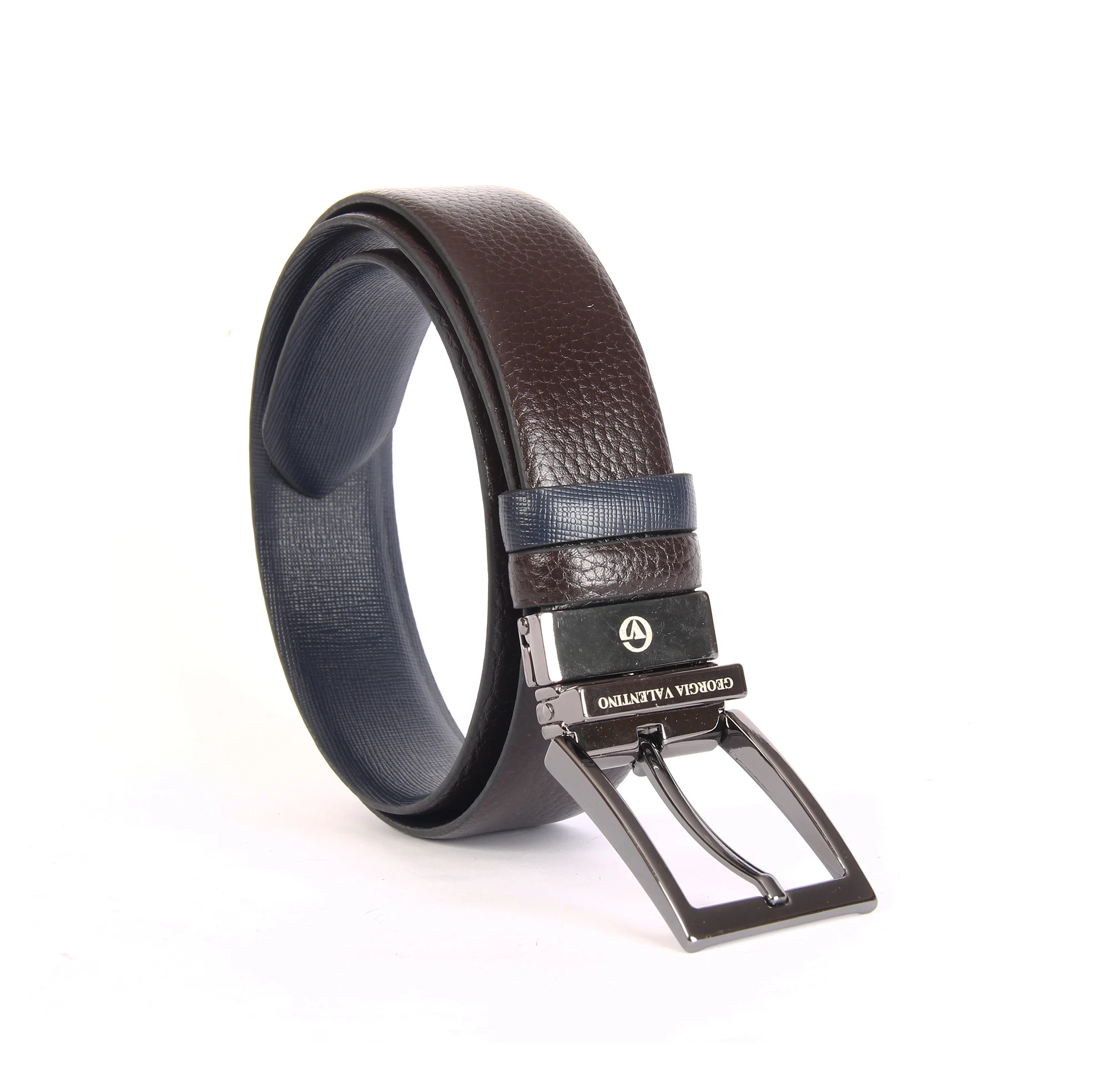 

Handmade Brown / Dark Blue Double Sided Leather Belt Premium Reversible Buckle, Genuine Calfskin Floater Leather Accessories