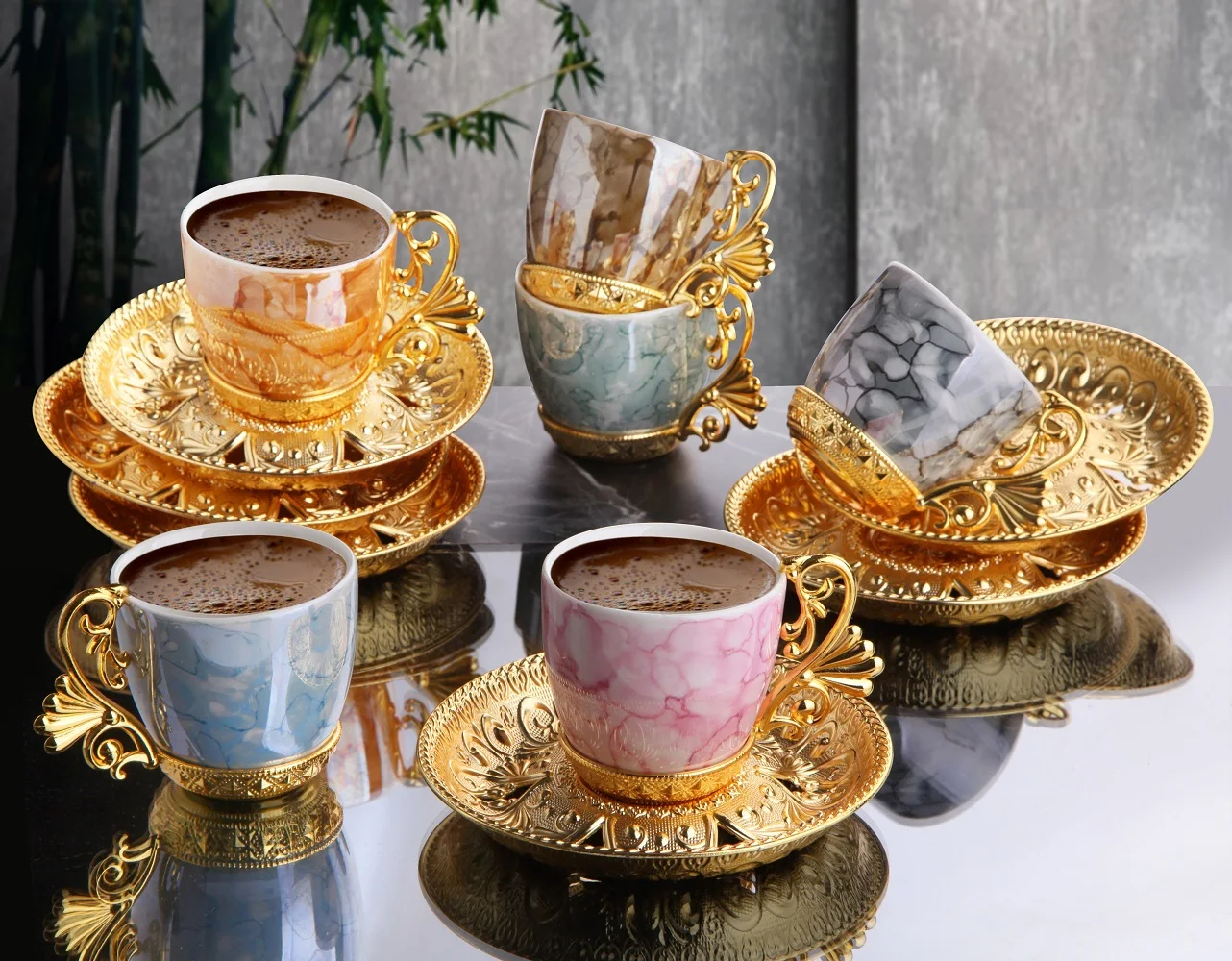 

Turkish Coffee Set - Lal Coffee Set - Gold White Color