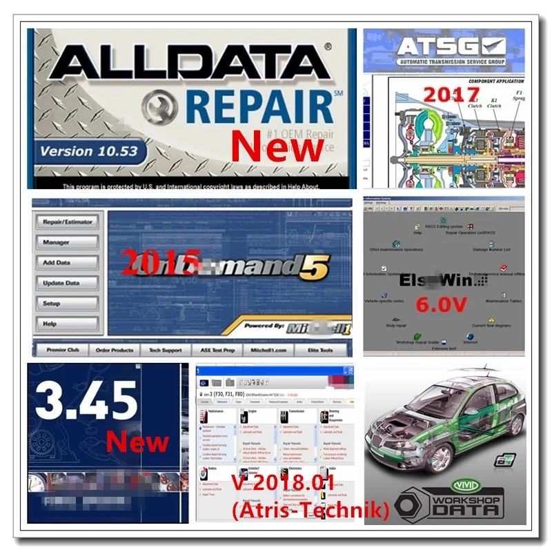 2023 Hot Auto Repair Alldata Software Alldata V10.53 Mit.chel 2015 Atsg Vivid 2018.01v( (Atris-Technik)Elsa.Win 6.0 Atris in USB