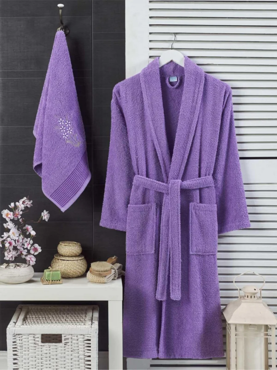 Handuk Mandi Uniseks Set 2 Buah Pria Wanita Cepat Menyerap Air Katun Dewasa Hotel Kimono Piyama Jubah Lembut Warna Solid