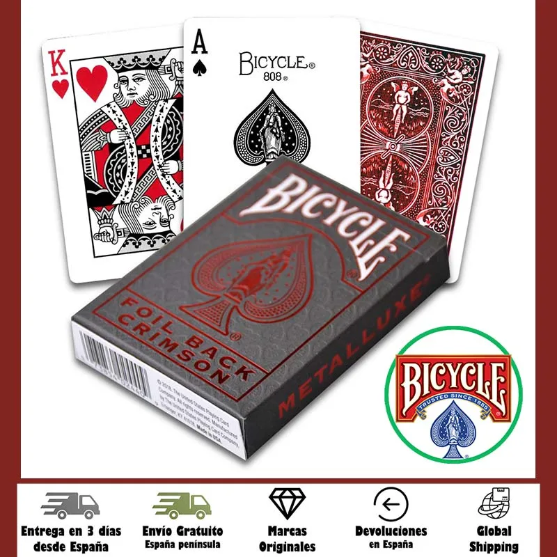 Fournier, Bicycle, USPCC, Foil Back Crimson, MetalLuxe, card deck, Poker, magic tricks, Ideal for