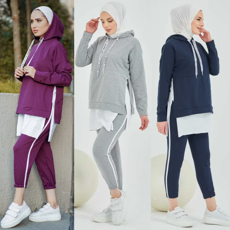 tracksuit set 2021season muslim fashion arabia Dubai fashion trends 100% Made in Turkey abayas hijab clothing muslim sets