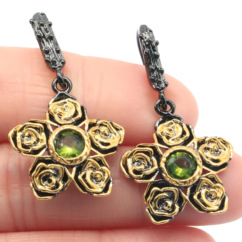 

Buy 2 Get 1 Free 40x28mm Unique Gothic Trangle Created Tourmaline Peridot Tanzanite Black Gold Silver Pendant Earrings Hiphop