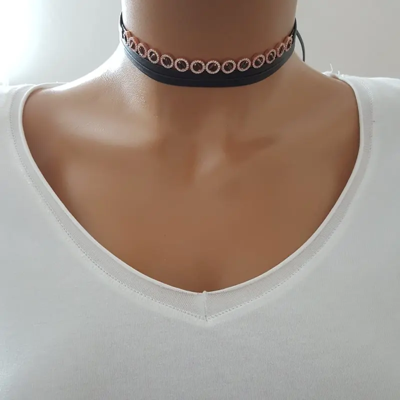 Choker Necklace for Women 925 Sterling Silver Black Stone Made in TURKEY