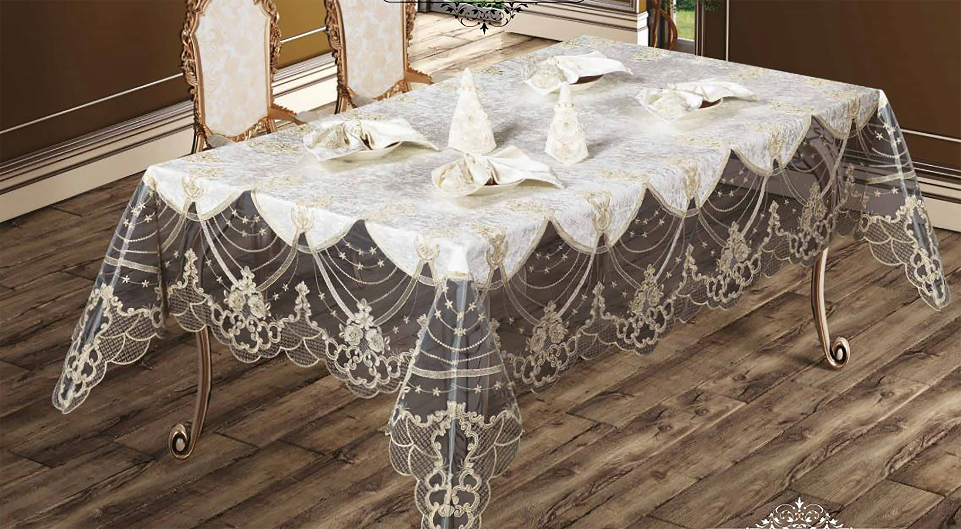 Berfin Velvet Fabric French Guipure 25 Piece Dinner Set Luxury Table Cloth Party Special Day Home Decor Hotel Wedding Organizati