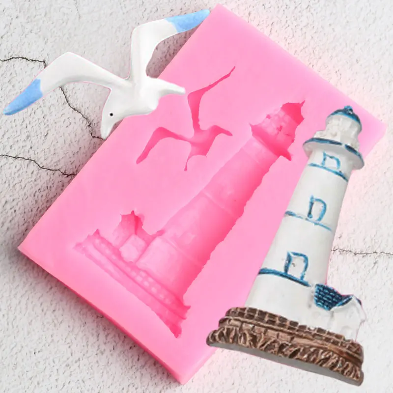 3D Lighthouse Seagull Silicone Molds DIY Chocolate Cupcake Topper Mold Candy Polymer Clay Moulds Fondant Cake Decorating Tools