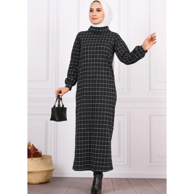 

Turtleneck Patterned Hijab Dress European Clothing Turkish Clothes For Women Autumn Garment Hijab Eid Moroccan Tagine 3abaya