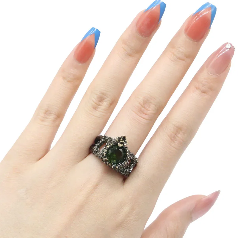 Buy 3 get 1 free 17x14mm Neo-Gothic Deep Blue Sapphire Green Peridot Daily Wear Black Gold Silver Rings Punk