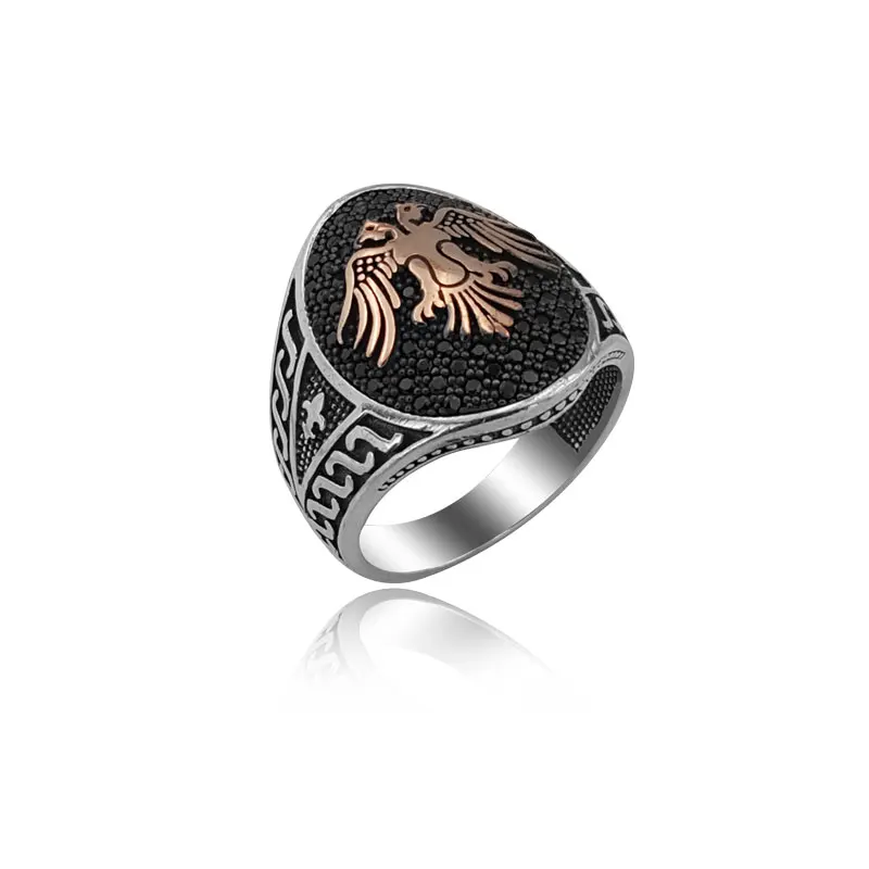 New 925 Sterling Silver Ottoman Rings for Men Dirilis Ertugrul Kayi Double Head Eagle English Art Design Fashion Jewellery