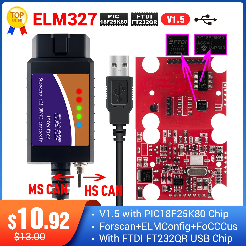 ELM327 USB FTDI with switch code Scanner FORscan ELMconfig HS CAN and MS CAN super elm327 obd2 v1.5 BT elm 327 wifi