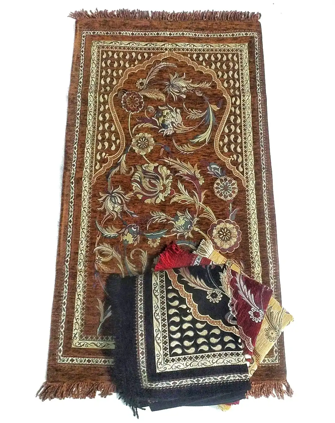 Prayer Rug Thick Luxury Elegant Chenille Velvet Umrah Hajj Islamic Muslim Gift Retail Worship Cover Qibla Cotton Lined Turkey