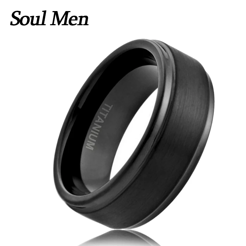 Wholesale Rings (100pcs/lot) 8MM Black  Men\'s Pure Titanium Rings Wedding Band Brushed Finish Comfort Fit  Size 9-13 TI033RW